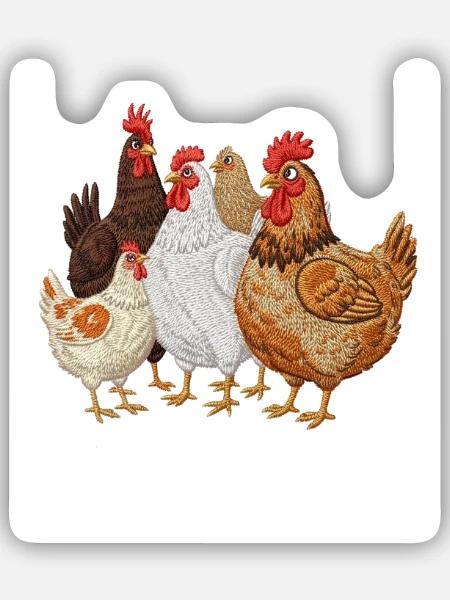 Hühnerfamilie Stickerei - Sticker Größe S (10 x 10 cm) - Mattweiß