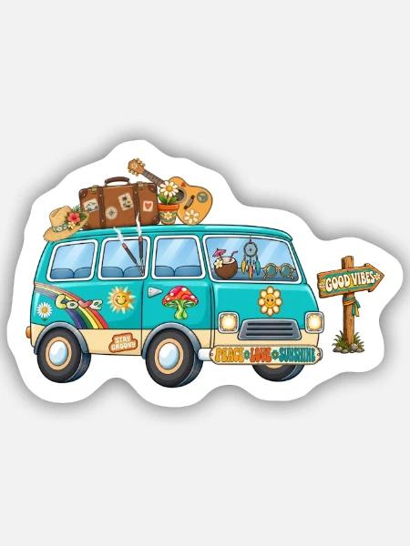 70er Camper Wohnmobil - Sticker Größe S (10 x 10 cm) - Mattweiß