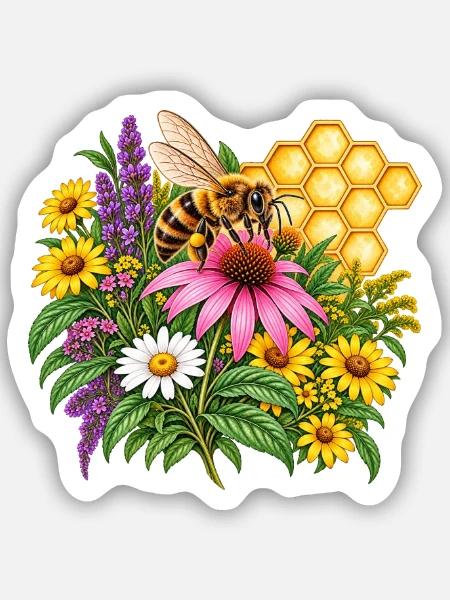 Bienengarten Blütenpracht - Sticker Größe S (10 x 10 cm) - Mattweiß