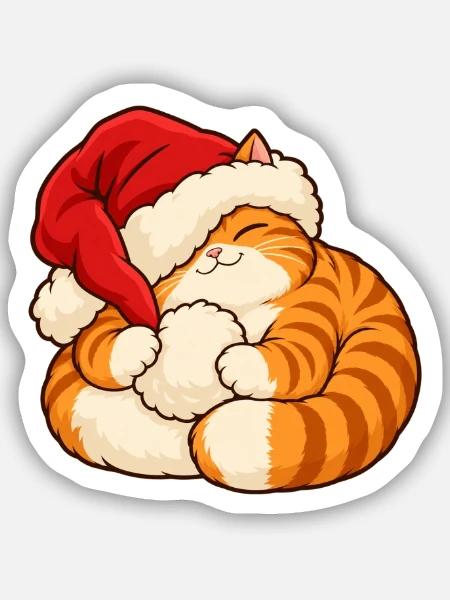 Weihnachten - Schlafendes Weihnachtskätzchen - Sticker Größe S (10 x 10 cm) - Mattweiß