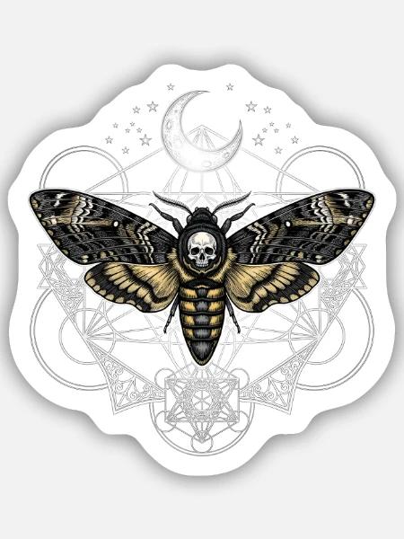 Totenkopfschwärmer mit Mond - Sticker Größe S (10 x 10 cm) - Mattweiß