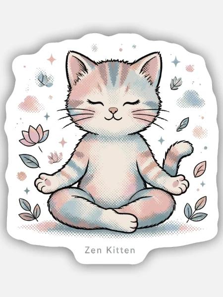 🐾 Zen-Kätzchen - Sticker Größe S (10 x 10 cm) - Mattweiß