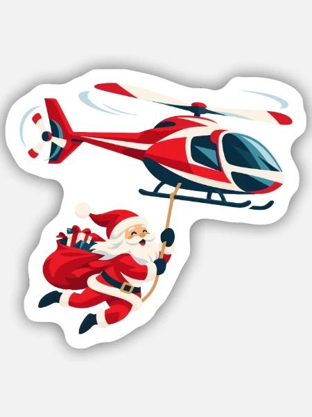 Weihnachtsmann am Hubschrauber - Sticker Größe S (10 x 10 cm) - Mattweiß