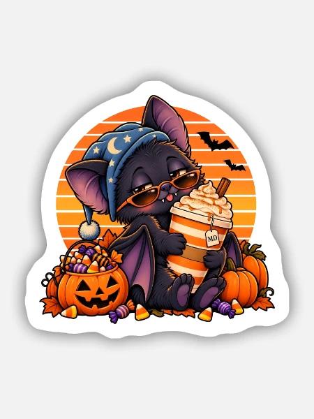 Halloween Fledermaus-Arzt mit Kaffee - Sticker Größe S (10 x 10 cm) - Mattweiß