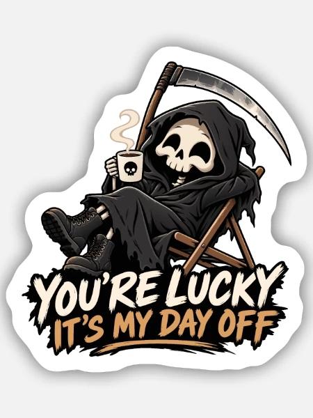 Niedlicher Sensenmann schwarzer Humor - Sticker Größe S (10 x 10 cm) - Mattweiß
