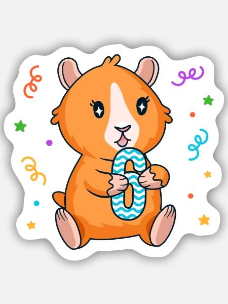 Meerschweinchen 6. Geburtstag Mädchen 6 Jahre alt - Sticker Größe S (10 x 10 cm) - Mattweiß