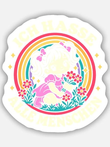 Ich hasse alle Menschen – Blumenmädchen - Sticker Größe S (10 x 10 cm) - Mattweiß