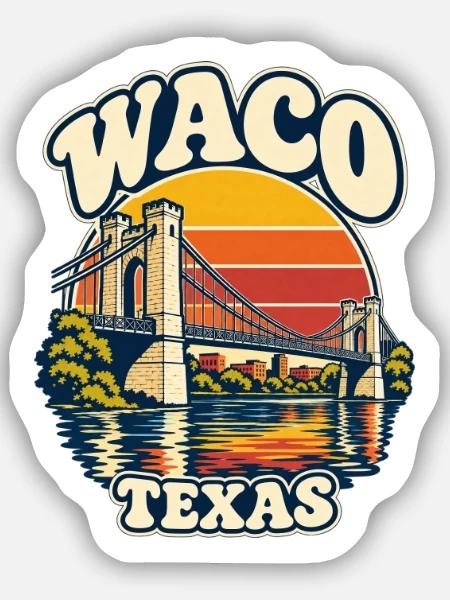 Waco Texas Sunset Bridge Retro - Sticker Größe S (10 x 10 cm) - Mattweiß