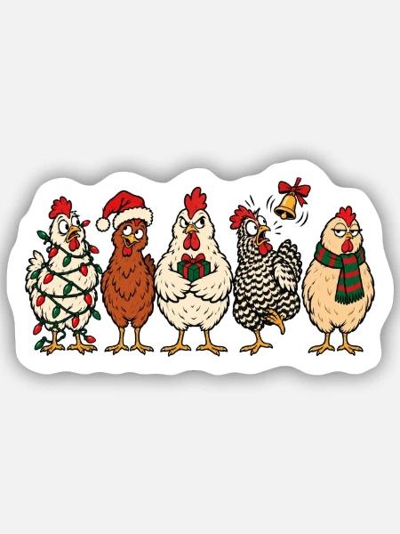 Christmas Chickens – Lustiger festlicher Comic - Sticker Größe S (10 x 10 cm) - Mattweiß