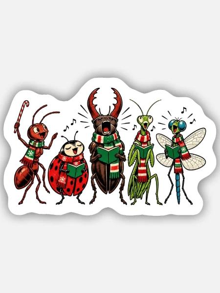 Christmas Bugs – Lustige, festliche Comic-Insektentruppe - Sticker Größe S (10 x 10 cm) - Mattweiß