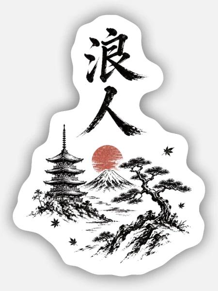 Zen Landschaft Rote Sonne - Sticker Größe S (10 x 10 cm) - Mattweiß