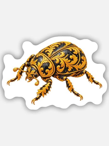 Barocker Goldkäfer Ornament - Sticker Größe S (10 x 10 cm) - Mattweiß