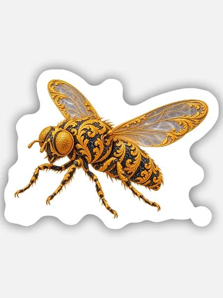 Goldene Ornamente-Fliege - Sticker Größe S (10 x 10 cm) - Mattweiß