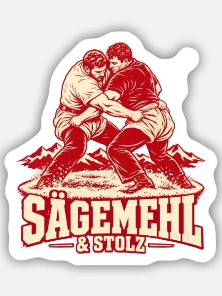 Sägemehl & Stolz – Schweizer Schwinger Retro - Sticker Größe S (10 x 10 cm) - Mattweiß