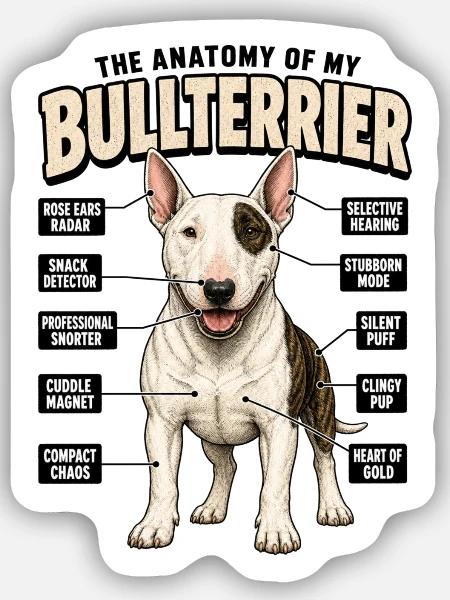 Lustiges Hundetraining Bullterrier Hundebesitzer - Sticker Größe S (10 x 10 cm) - Mattweiß