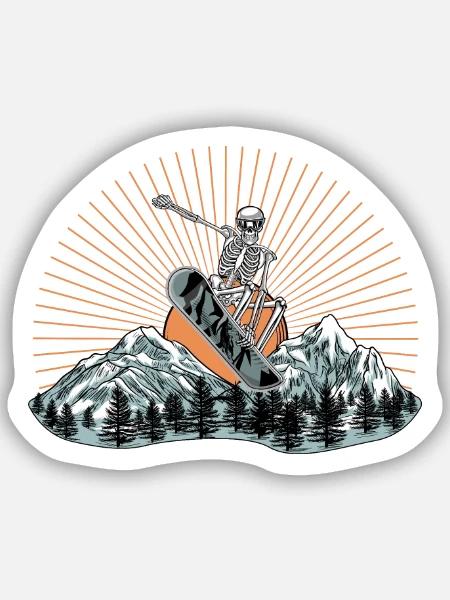 Skelett-Snowboarder über Berglandschaft - Sticker Größe S (10 x 10 cm) - Mattweiß