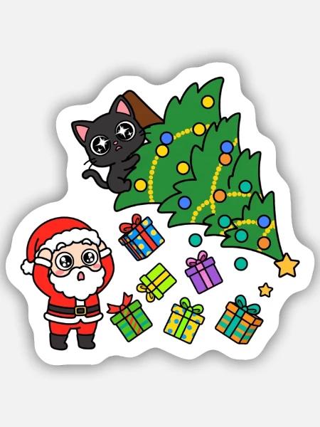 KatzenWeihnachtsbaum & Geschenke - Sticker Größe S (10 x 10 cm) - Mattweiß