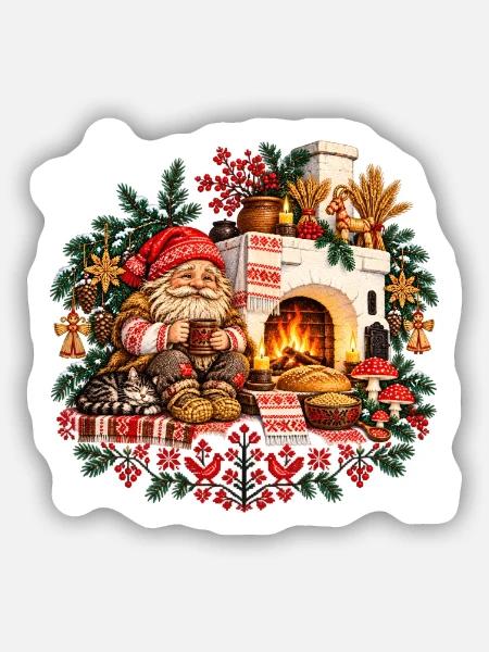 Weihnachts-Domovoi-Design des slawischen Herdgeistes - Sticker Größe S (10 x 10 cm) - Mattweiß