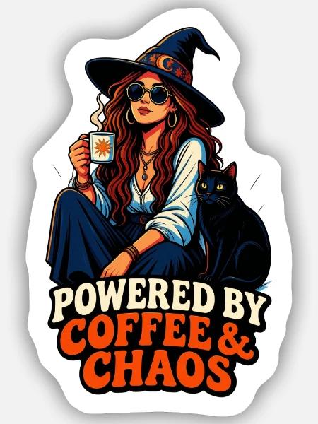 Kaffee Chaos Boho-Girl & Katze - Sticker Größe S (10 x 10 cm) - Mattweiß
