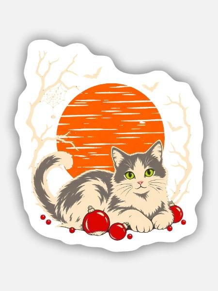 Katze Weihnachten Line Art Christbaumkugeln - Sticker Größe S (10 x 10 cm) - Mattweiß