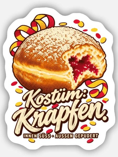 Kostüm Krapfen Fasching - Sticker Größe S (10 x 10 cm) - Mattweiß