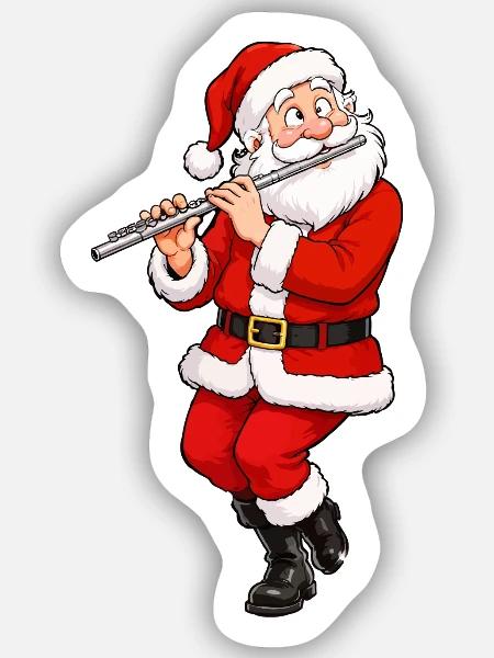 Weihnachts-Santa Flötenmelodie - Sticker Größe S (10 x 10 cm) - Mattweiß