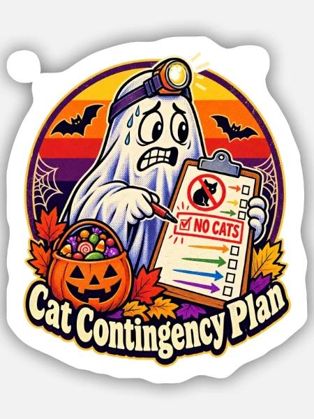 Halloween-Geist Cat Contingency Plan ABA - Sticker Größe S (10 x 10 cm) - Mattweiß