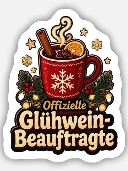 Offizielle Glühwein-Beauftragte Weihnachtsmarkt - Sticker Größe S (10 x 10 cm) - Mattweiß