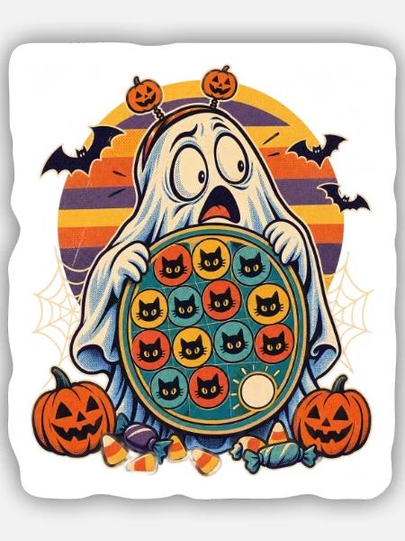Halloween-Gespenst mit Token-Board-Panik - Sticker Größe S (10 x 10 cm) - Mattweiß