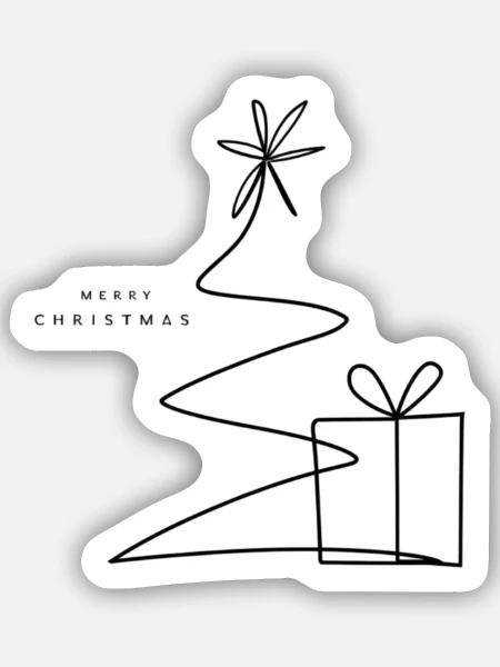 One Line Christmas Tree & Gift - Sticker Größe S (10 x 10 cm) - Mattweiß