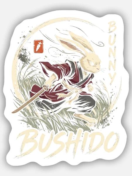 Bunny Bushido Samurai Hase - Sticker Größe S (10 x 10 cm) - Mattweiß