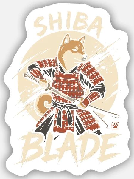 Shiba Samurai mit Klinge - Sticker Größe S (10 x 10 cm) - Mattweiß