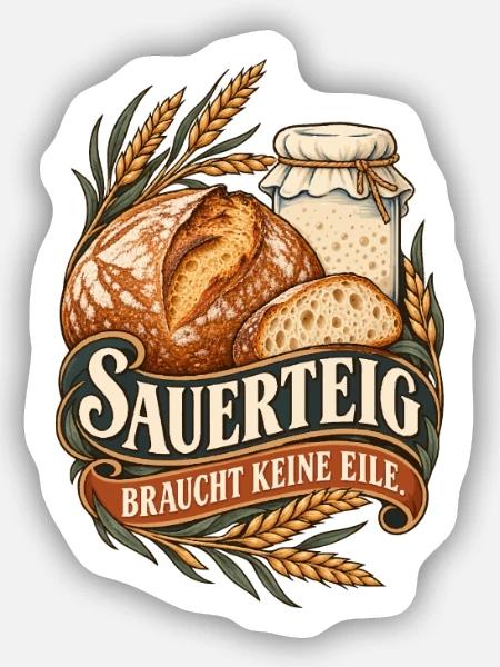 Sauerteig Braucht Keine Eile - Sticker Größe S (10 x 10 cm) - Mattweiß