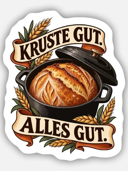 Krustenbrot im Topf – Alles gut - Sticker Größe S (10 x 10 cm) - Mattweiß