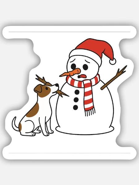 Jack Russell klaut Schneemann den Stockarm - Sticker Größe S (10 x 10 cm) - Mattweiß