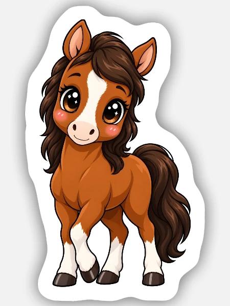 Kawaii Hannoveraner – Süßes Sportpferd - Sticker Größe S (10 x 10 cm) - Mattweiß