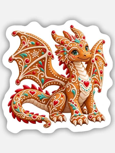 Lebkuchendrache – Süßer Weihnachtsdrache - Sticker Größe S (10 x 10 cm) - Mattweiß
