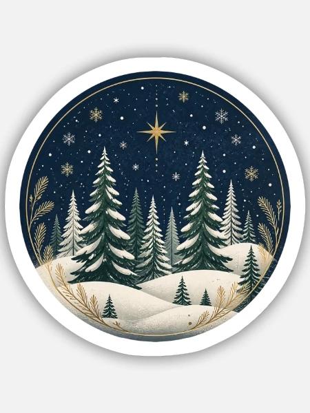 Winterwald Sternennacht Kreis - Sticker Größe S (10 x 10 cm) - Mattweiß