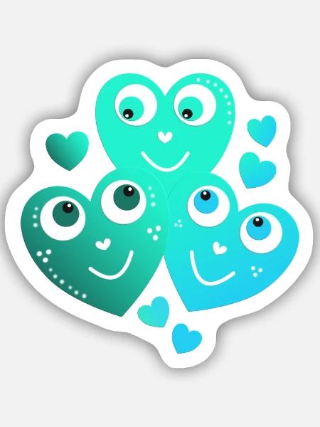 fröhliche türkisblaue Herzen lächelnde Herzen  - Sticker Größe S (10 x 10 cm) - Mattweiß