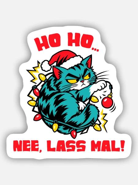 Santa-Katze mit Lichterkette - Sticker Größe S (10 x 10 cm) - Mattweiß