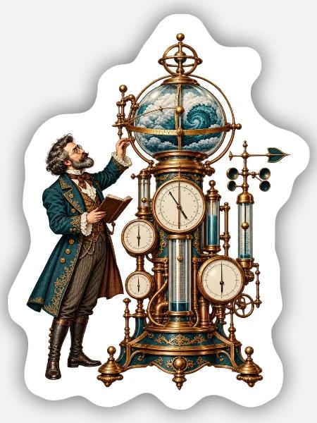 Steampunk-Erfinder mit Weltkugel-Uhr - Sticker Größe S (10 x 10 cm) - Mattweiß