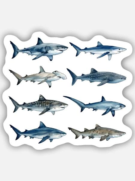Haie der Welt - Sticker Größe S (10 x 10 cm) - Mattweiß