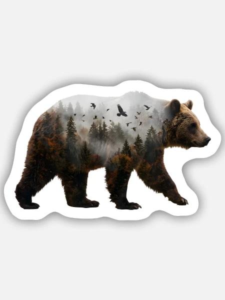 Bär mit Nebelwald - Sticker Größe S (10 x 10 cm) - Mattweiß