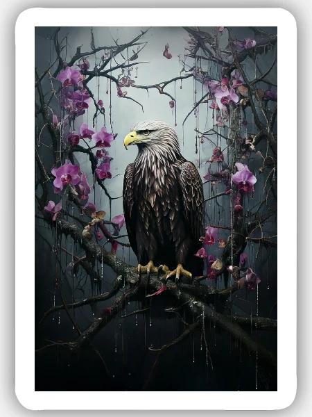 Poster Adler mit Orchideen - Sticker Größe S (10 x 10 cm) - Mattweiß