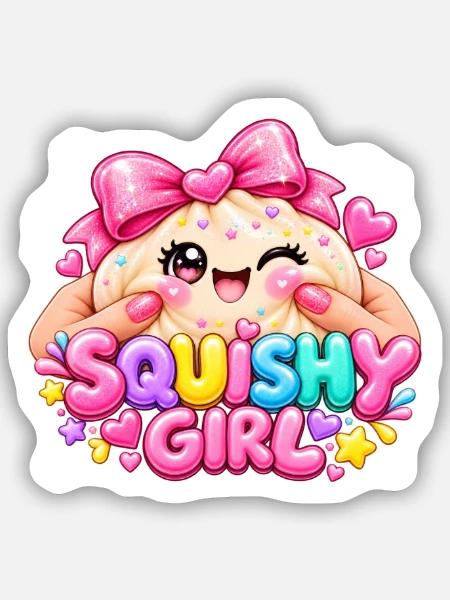 Kawaii Squishy Mädchen Glitzerherz - Sticker Größe S (10 x 10 cm) - Mattweiß