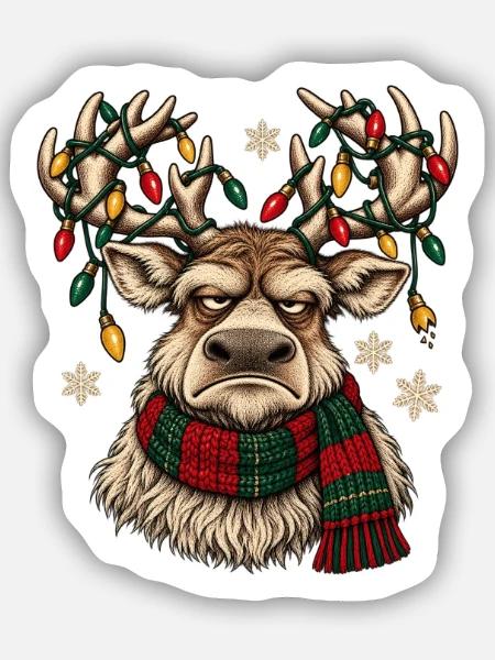 Festliche Rentiere mit Weihnachtslichtern - Sticker Größe S (10 x 10 cm) - Mattweiß