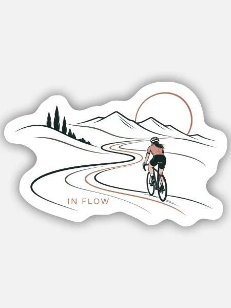 IN FLOW - Fahrrad - Radfahrerin - Freiheit - Sticker Größe S (10 x 10 cm) - Mattweiß