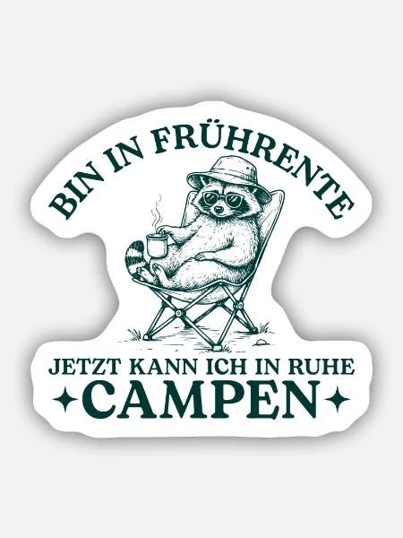 Frührente Waschbär in Ruhe Campen - Sticker Größe S (10 x 10 cm) - Mattweiß
