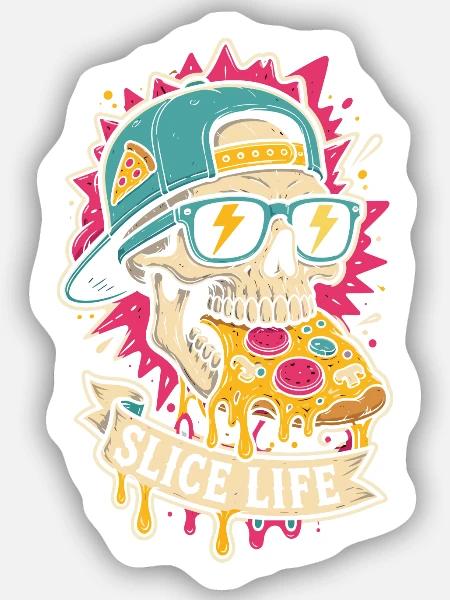 Pizza-Totenkopf mit Cap – Slice Life - Sticker Größe S (10 x 10 cm) - Mattweiß