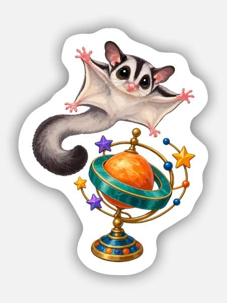 Gleitbeutler mit buntem Planeten-Ringkreisel - Sticker Größe S (10 x 10 cm) - Mattweiß